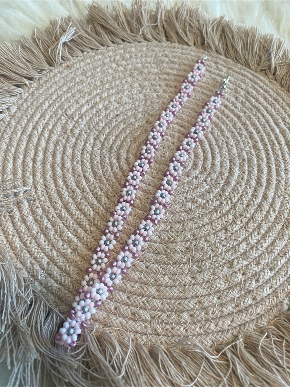 Handmade Pink and light pink Beaded Floral Choker Necklace